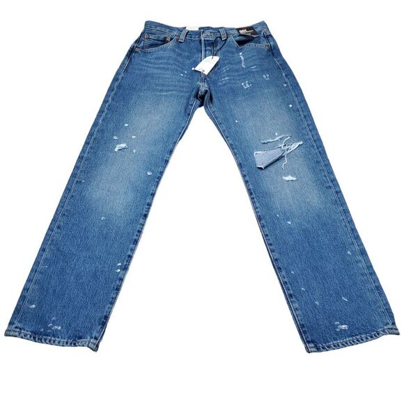 Levi's Premium 501 '93 Straight Fit Paint Splatter Distressed Jeans Blue 30 x 30